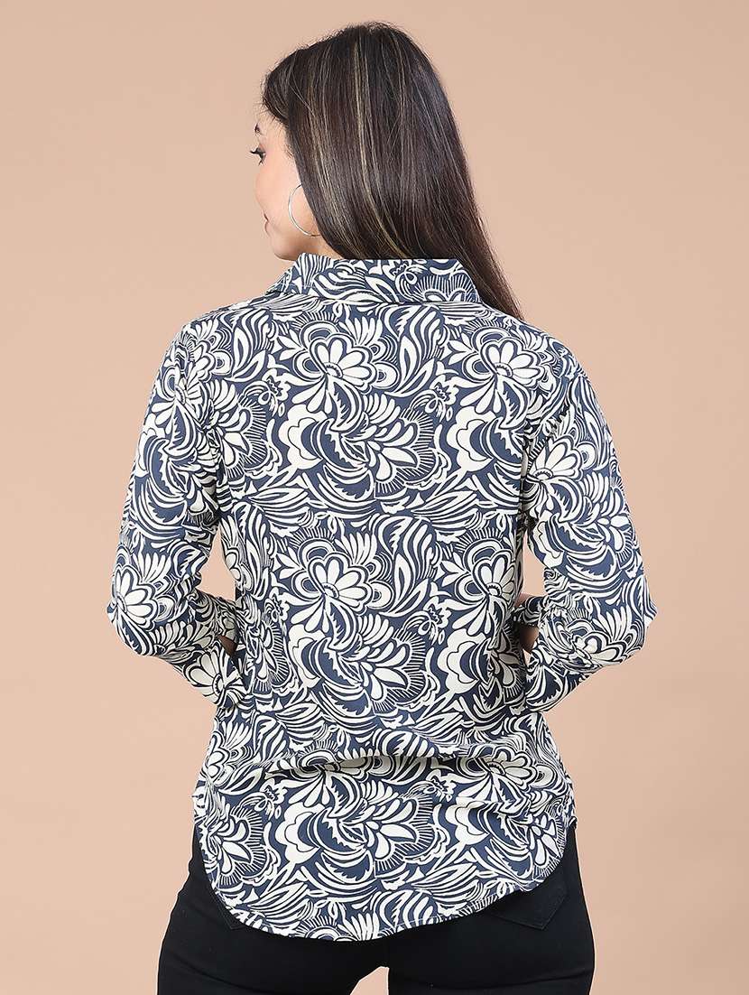 women printed collared three quarter sleeve shirt - 22174905 -  Standard Image - 3