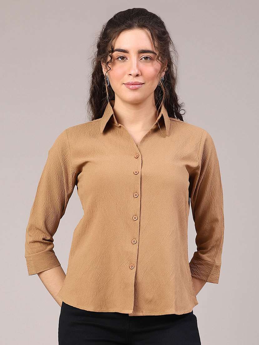 women solid collared three quarter sleeve shirt