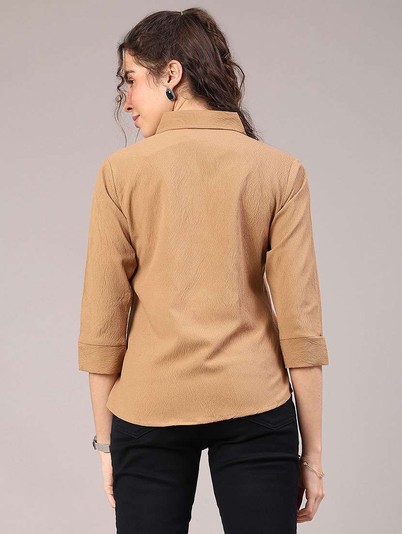 women solid collared three quarter sleeve shirt - 22174917 -  Standard Image - 3