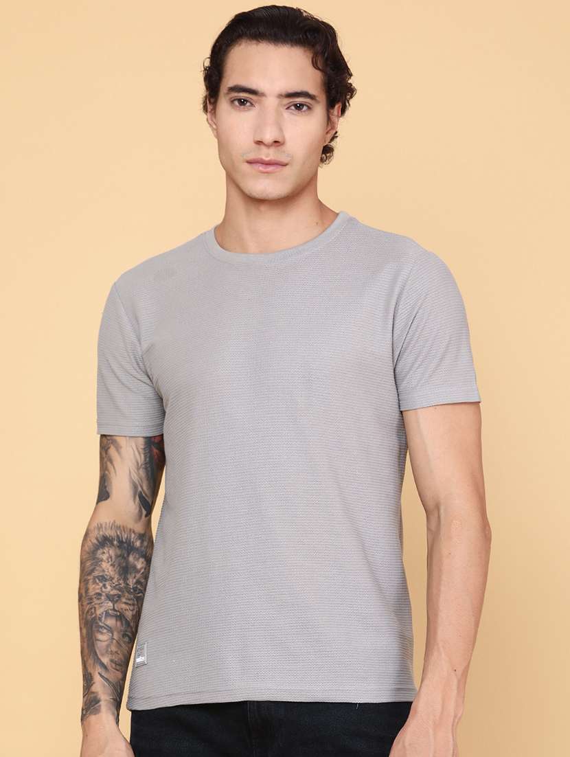 men grey cotton blend plain t-shirt