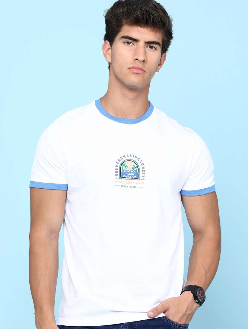 men chest printed short sleeves regular fit t-shirt