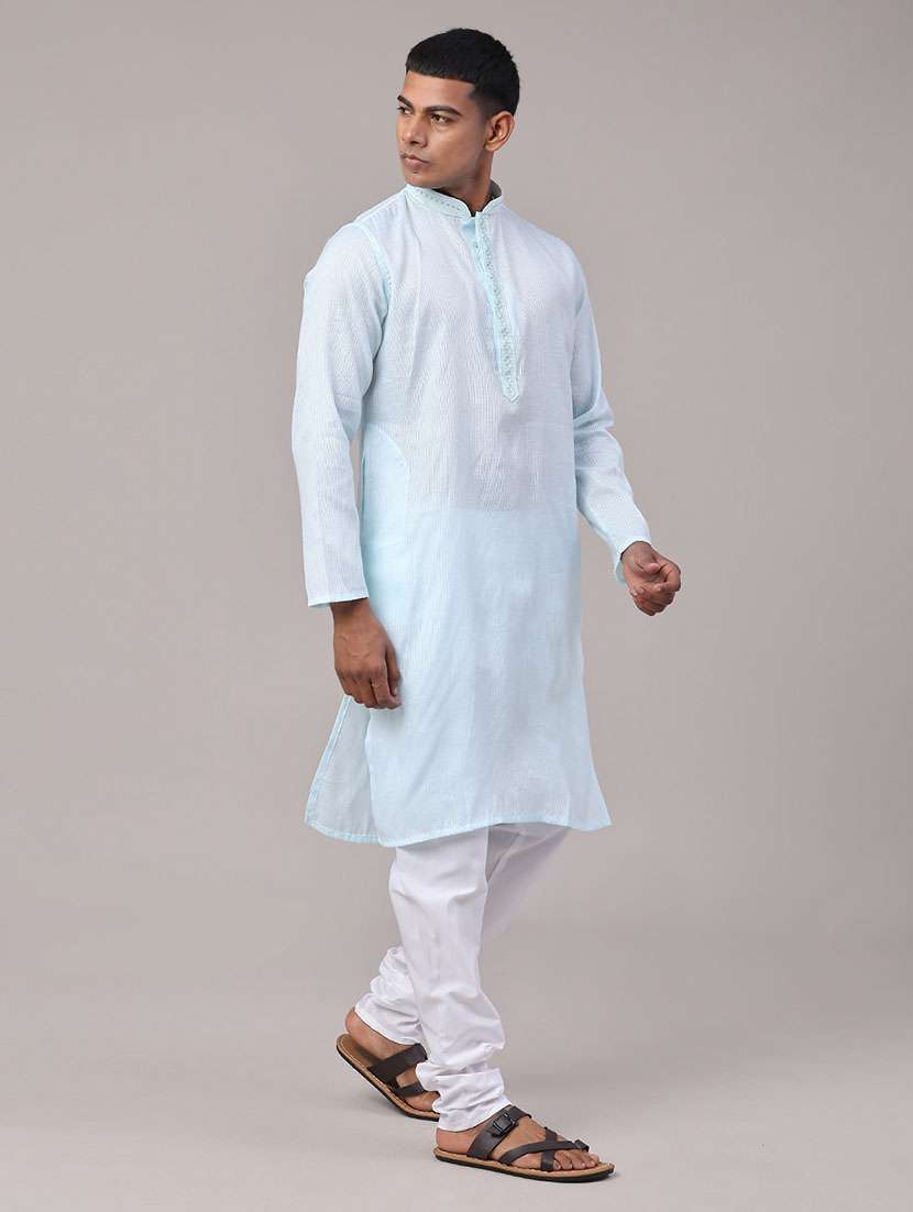 men self design mandarin neck kurta churidar ethnic wear set - 22175058 -  Standard Image - 3