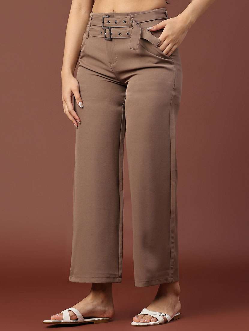 women solid mid rise straight trouser - 22175097 -  Standard Image - 3