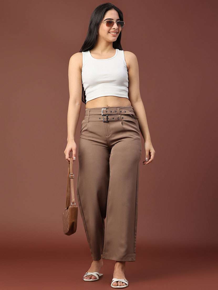 women solid mid rise straight trouser - 22175097 -  Standard Image - 5