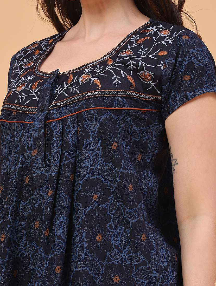 women printed short sleeve nighty - 22175103 -  Standard Image - 5
