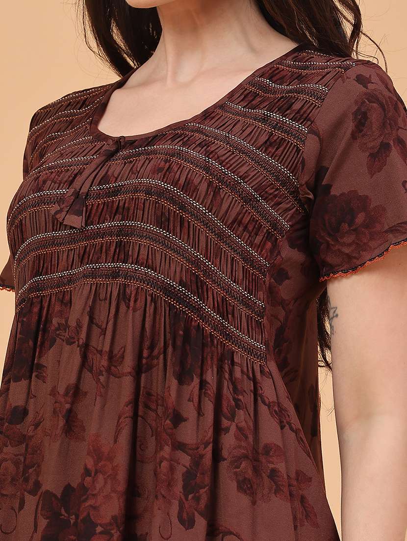 women printed short sleeve nighty - 22175104 -  Standard Image - 5