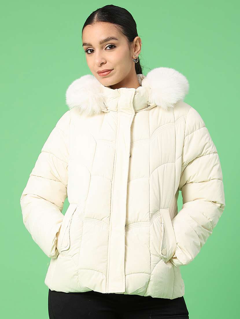 women solid long sleeve puffer jacket - 22175235 -  Zoom Image - 0