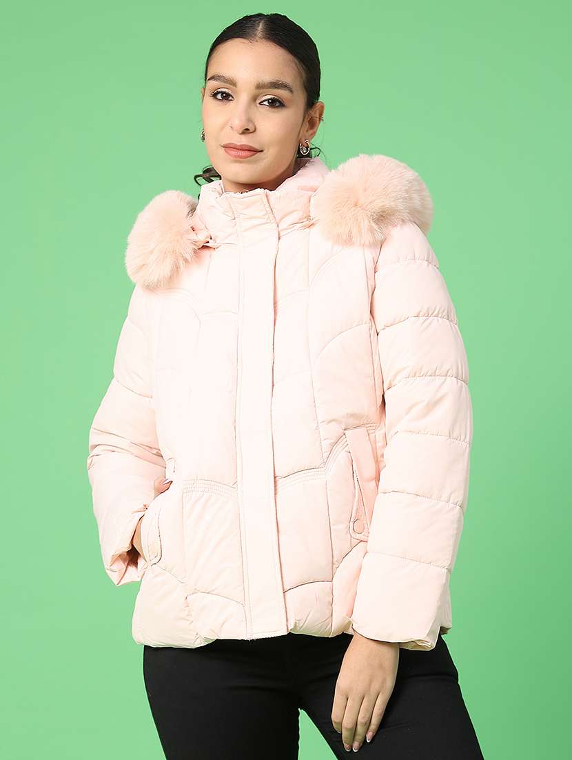 women solid long sleeve puffer jacket - 22175236 -  Zoom Image - 0