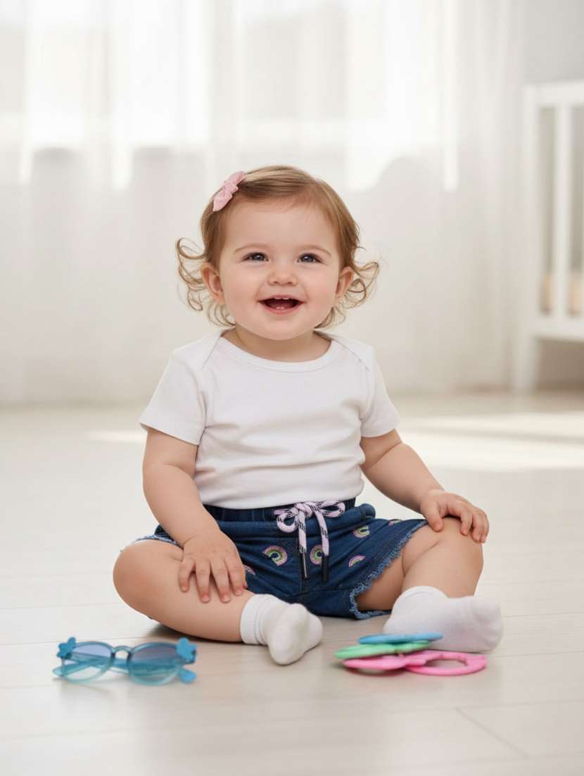girls embroidered mid rise regular shorts