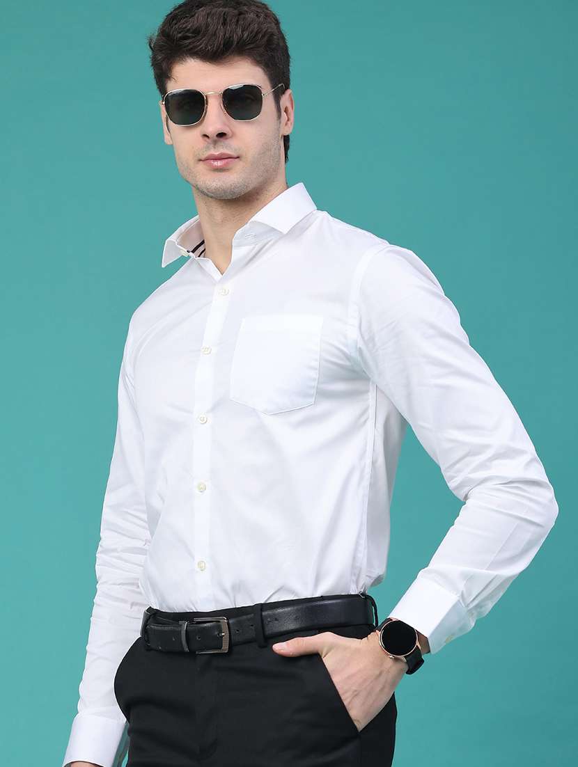 men solid long sleeve slim fit formal shirt