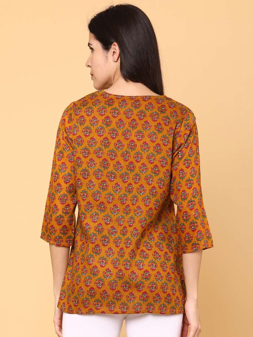 women floral three quarter sleeve straight kurti - 22175315 -  Standard Image - 3