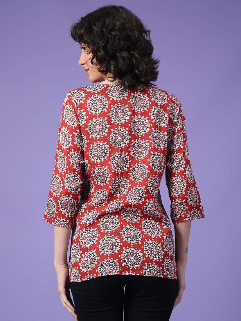 women printed three quarter sleeve straight kurti - 22175316 -  Standard Image - 3