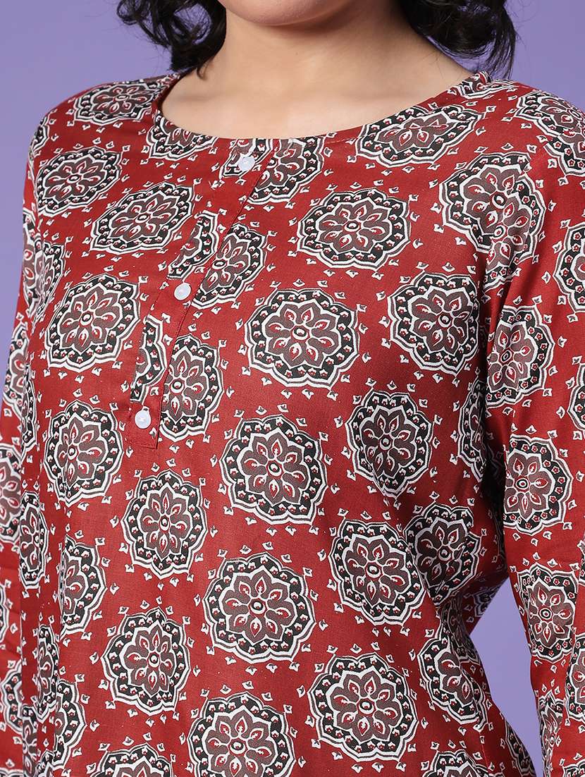 women printed three quarter sleeve straight kurti - 22175316 -  Standard Image - 5