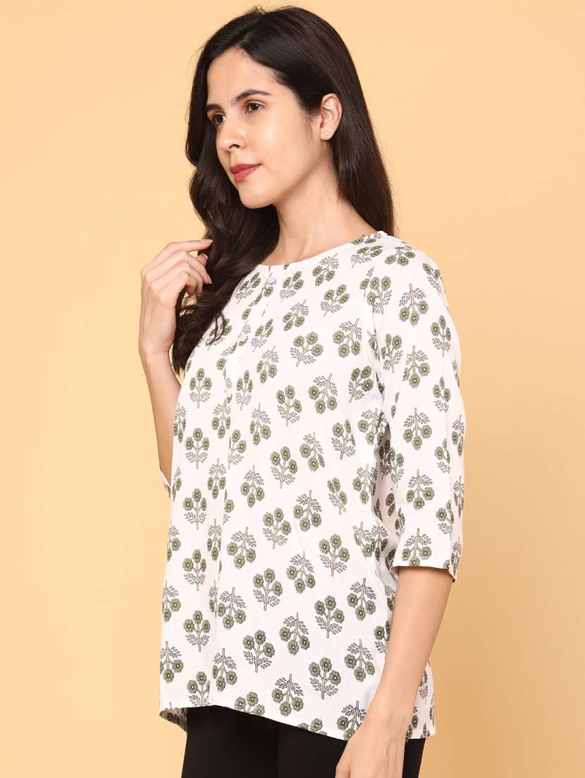 women floral three quarter sleeve straight kurti