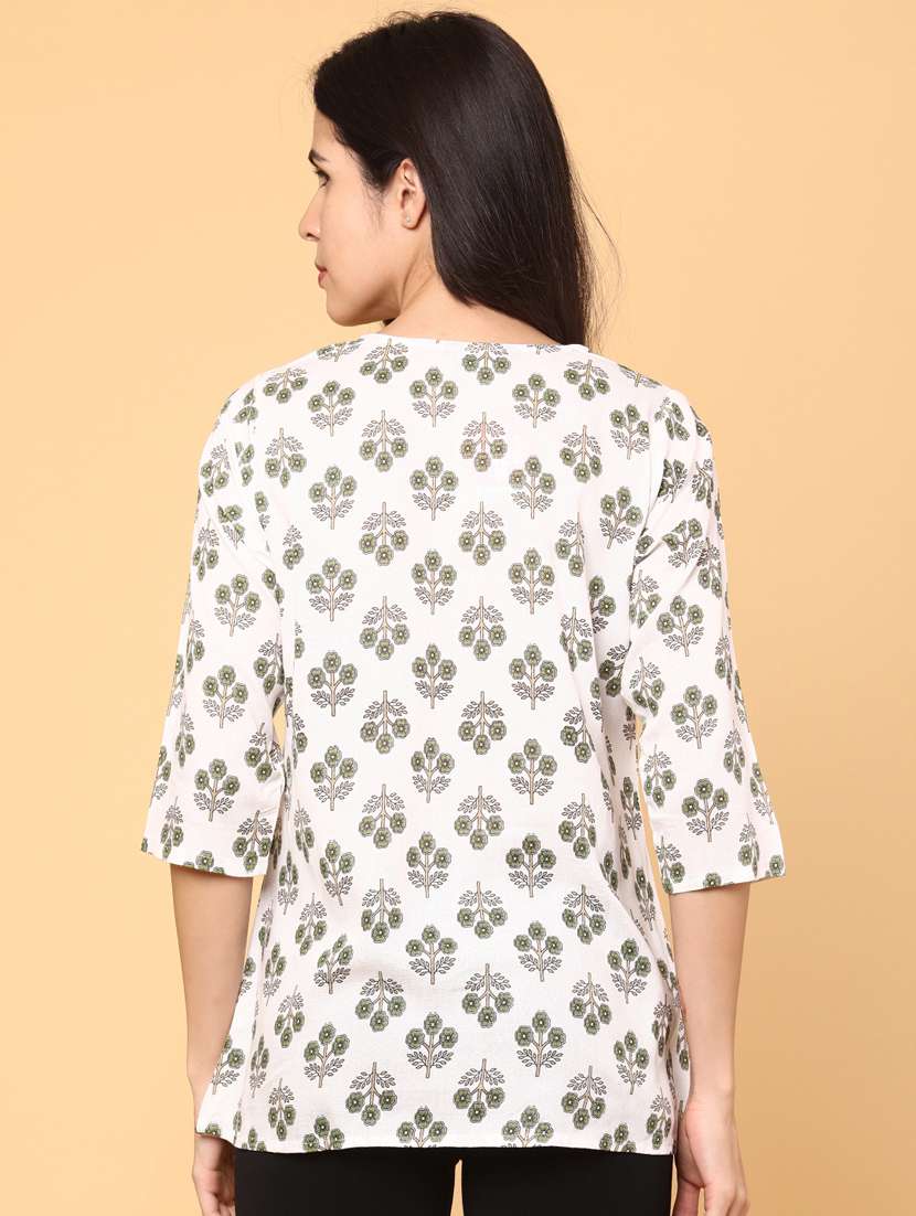 women floral three quarter sleeve straight kurti - 22175318 -  Standard Image - 3