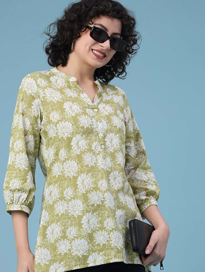 women floral three quarter sleeve straight kurti