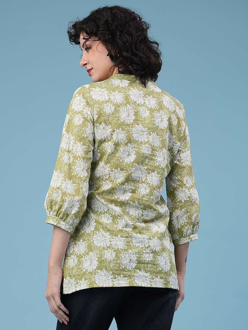 women floral three quarter sleeve straight kurti - 22175322 -  Standard Image - 3