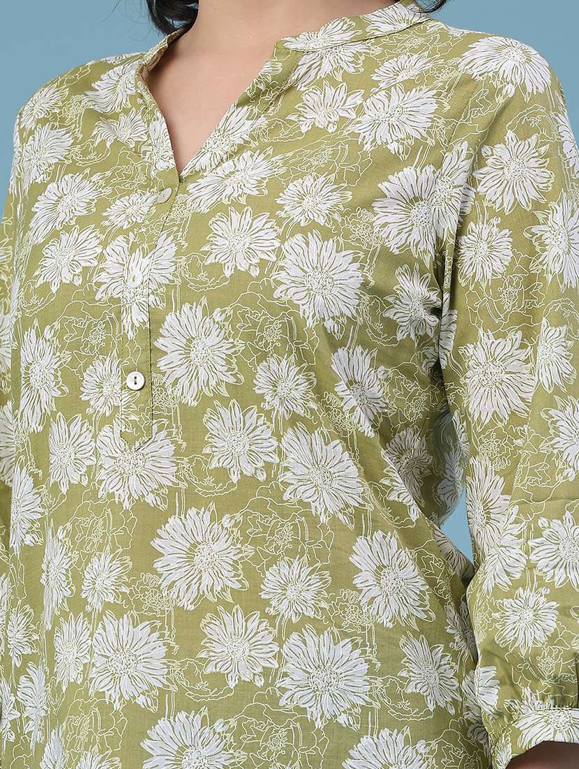 women floral three quarter sleeve straight kurti - 22175322 -  Standard Image - 5