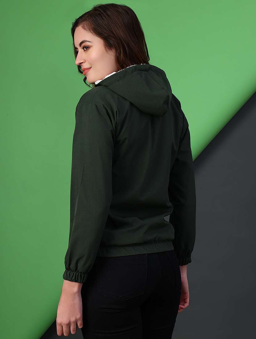 women solid long sleeve hooded regular jacket - 22175337 -  Standard Image - 3