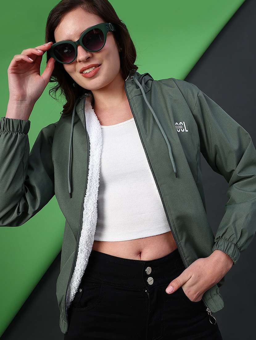 women solid long sleeve hooded quilted jacket