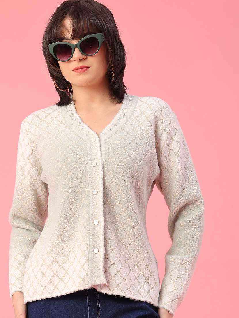 women self design long sleeve cardigan