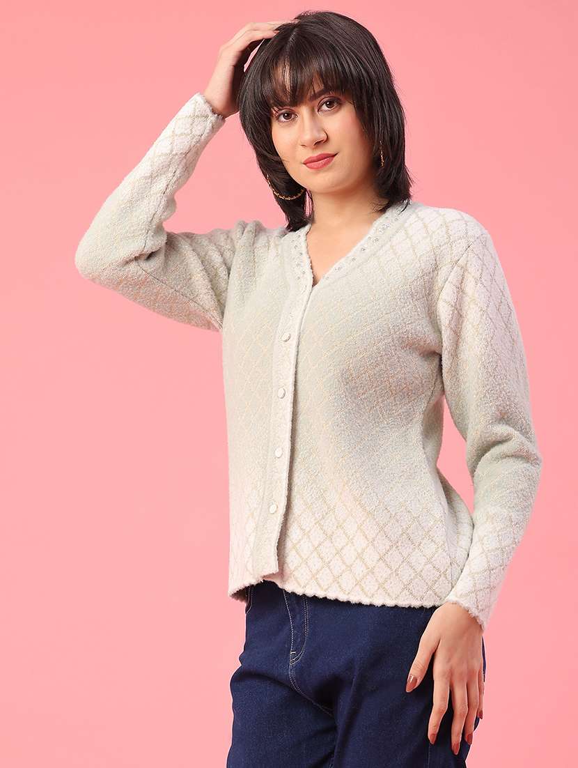 women self design long sleeve cardigan - 22175362 -  Standard Image - 3