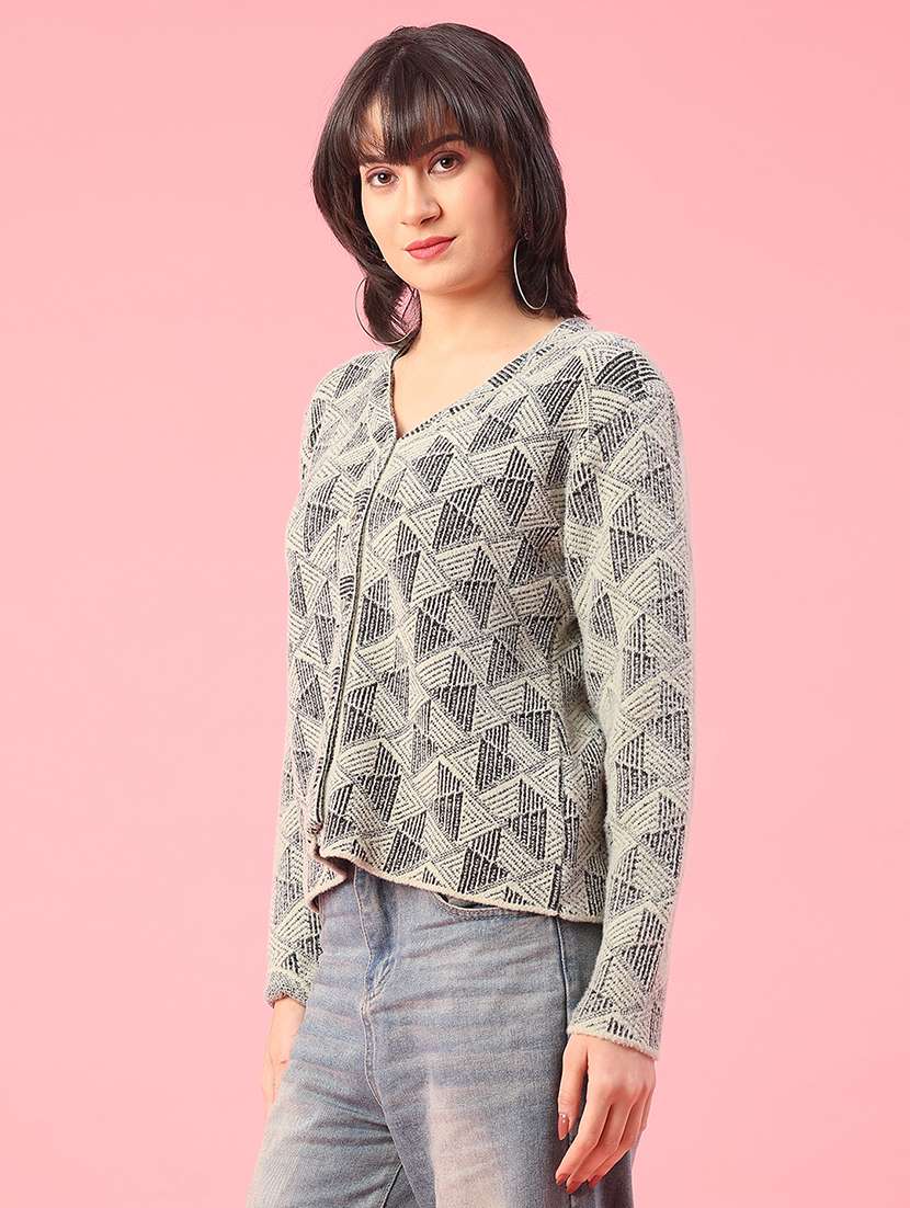 women self design long sleeve cardigan - 22175369 -  Standard Image - 3