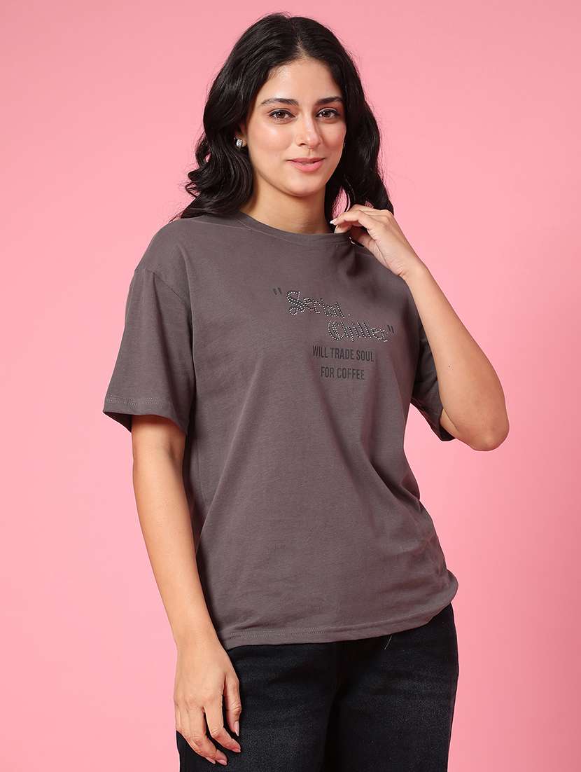 women grey cotton boxy t-shirt - 22175436 -  Standard Image - 3