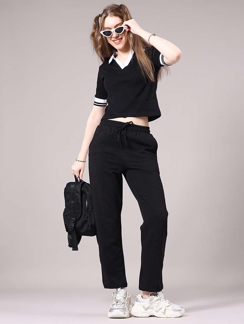 women solid short sleeve crop polo t-shirt - 22175439 -  Standard Image - 5