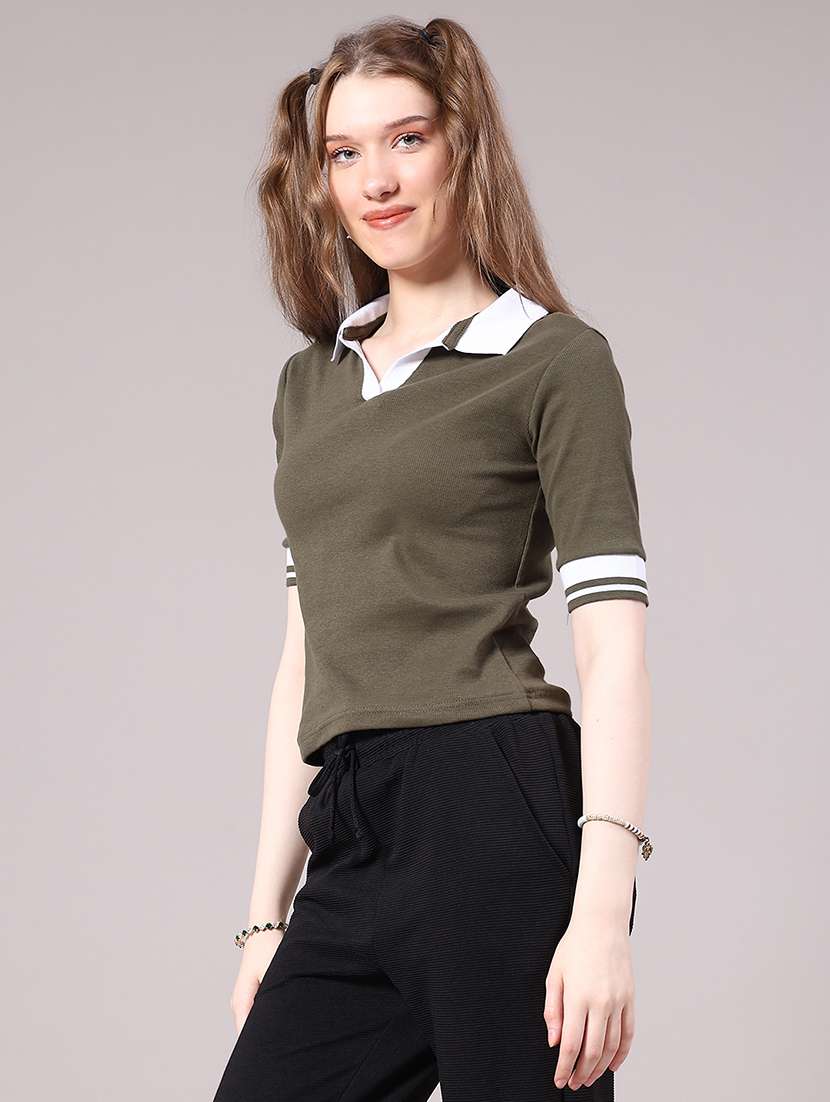 women printed short sleeve crop polo t-shirt - 22175440 -  Standard Image - 3