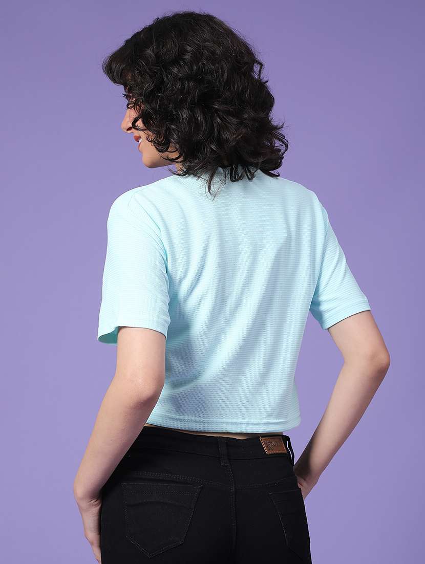 women solid short sleeve crop t-shirt - 22175460 -  Standard Image - 3