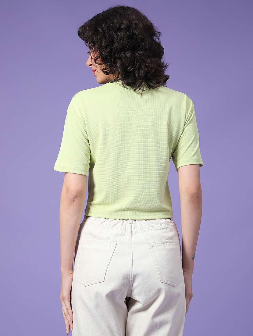 women solid short sleeve crop t-shirt - 22175461 -  Standard Image - 3