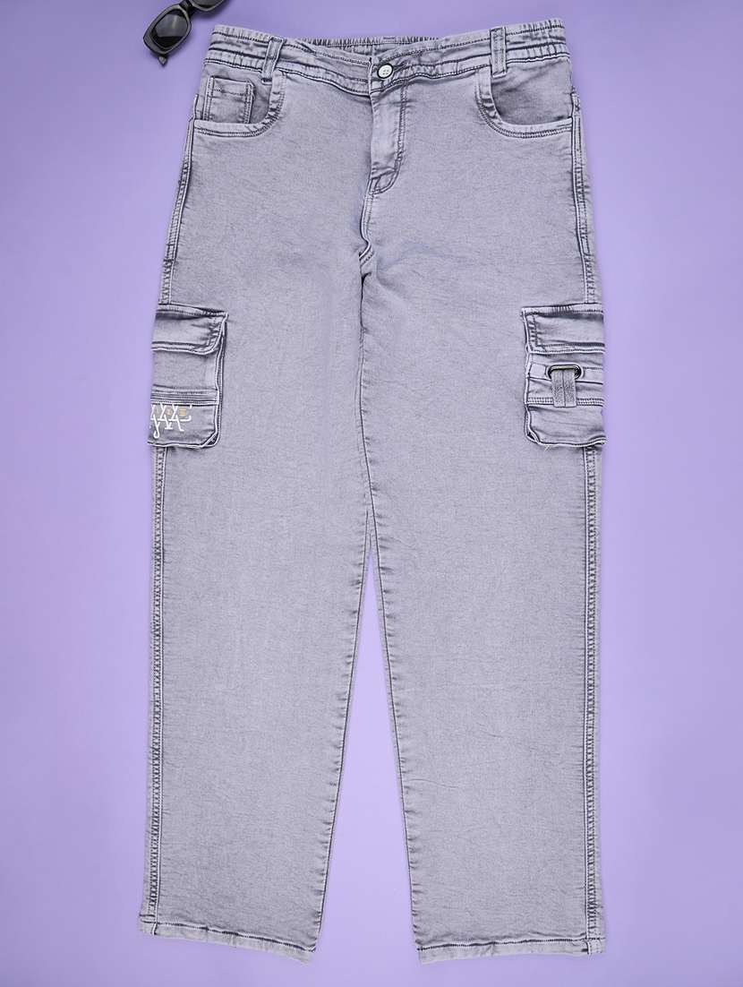girls solid mid rise denim cargo