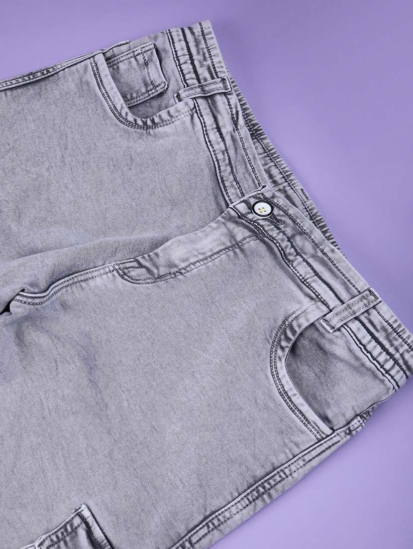 girls solid mid rise denim cargo - 22175519 -  Standard Image - 3