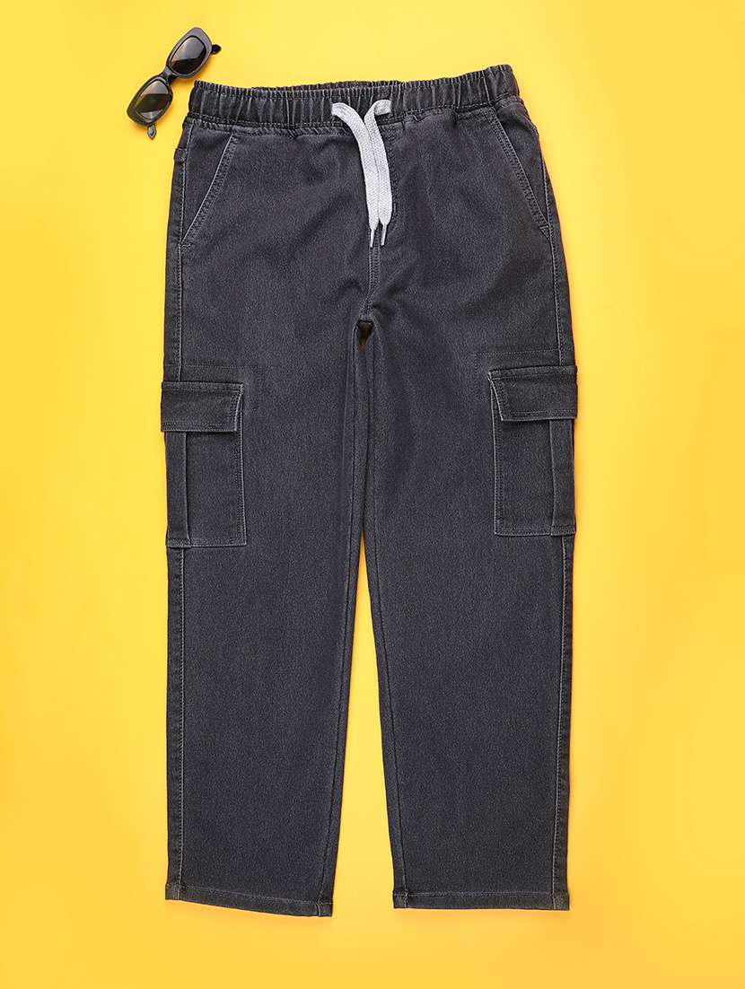 girls solid mid rise cargo jean
