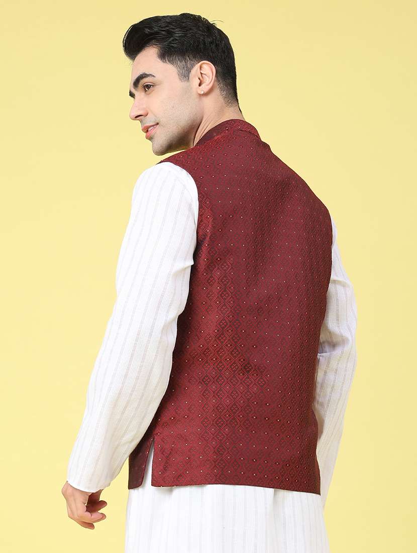 men self design sleeveless nehru jacket - 22175544 -  Standard Image - 3