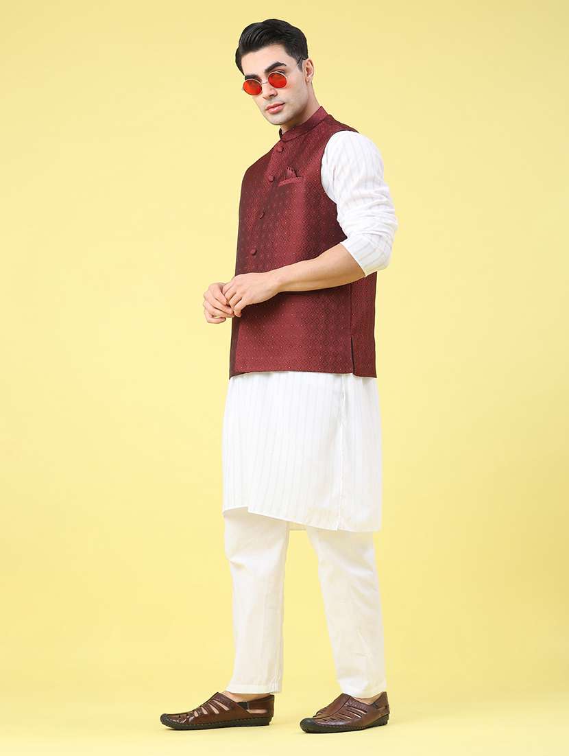 men self design sleeveless nehru jacket - 22175544 -  Standard Image - 5