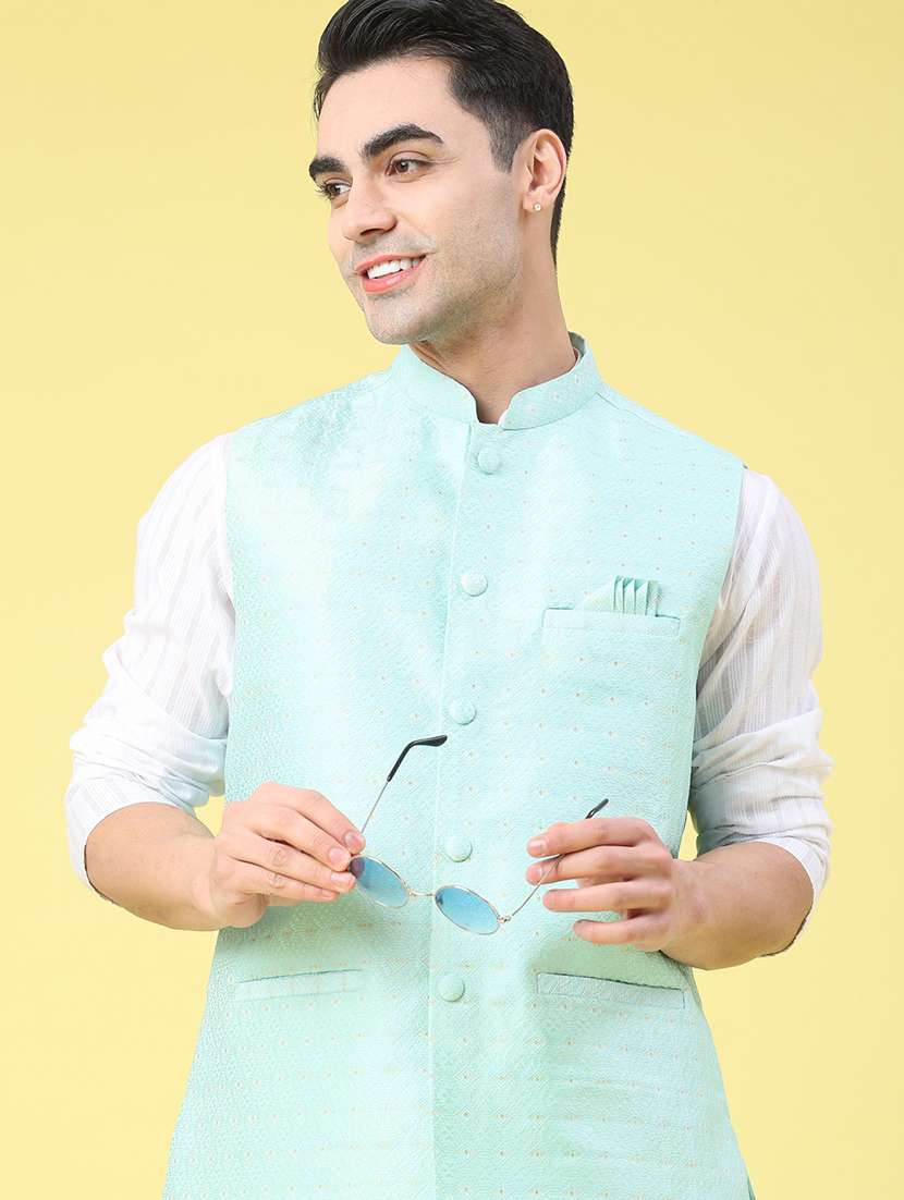 men self design sleeveless nehru jacket
