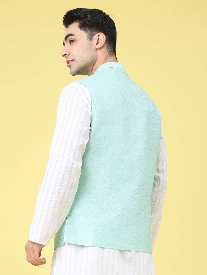 men self design sleeveless nehru jacket - 22175545 -  Standard Image - 3
