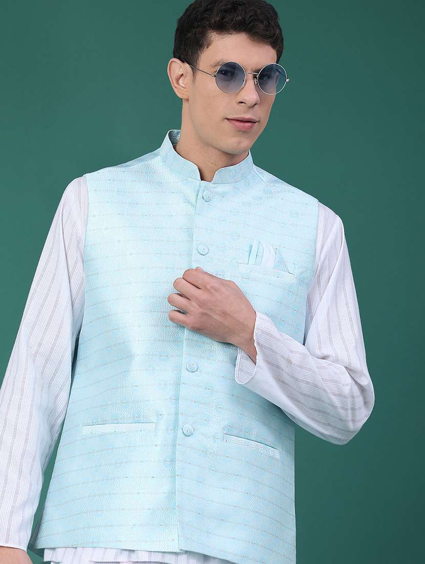 men self design sleeveless nehru jacket