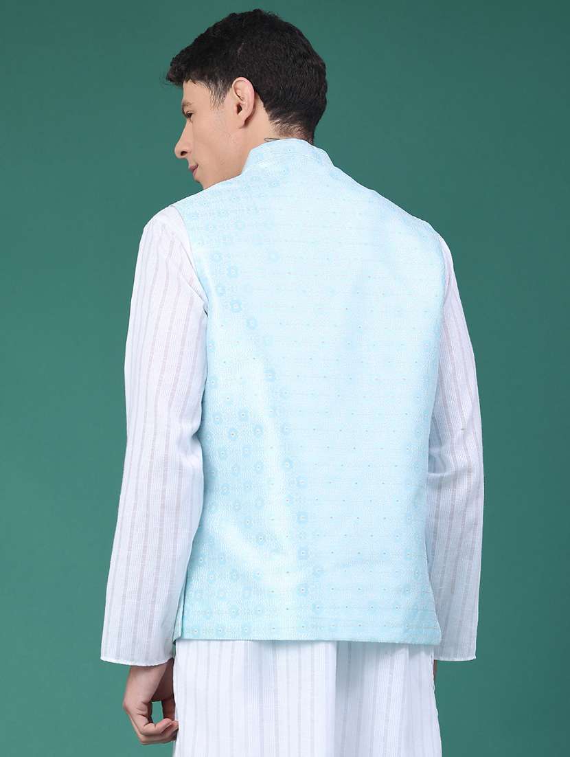 men self design sleeveless nehru jacket - 22175546 -  Standard Image - 3