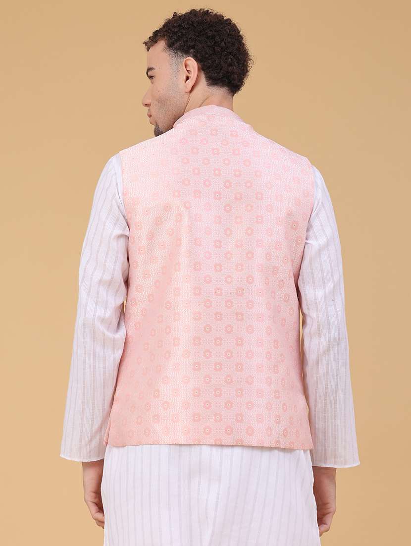 men self design mandarin neck regular fit nehru jacket - 22175547 -  Standard Image - 3