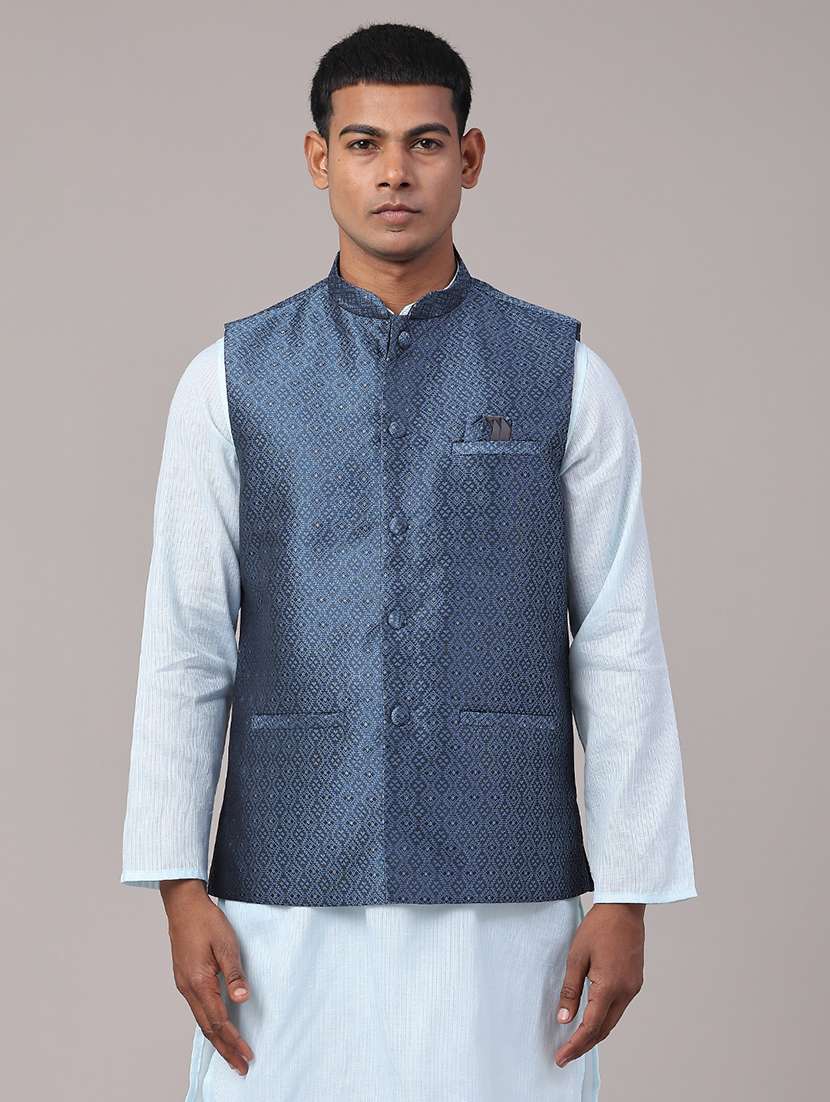 men self design mandarin neck nehru jacket