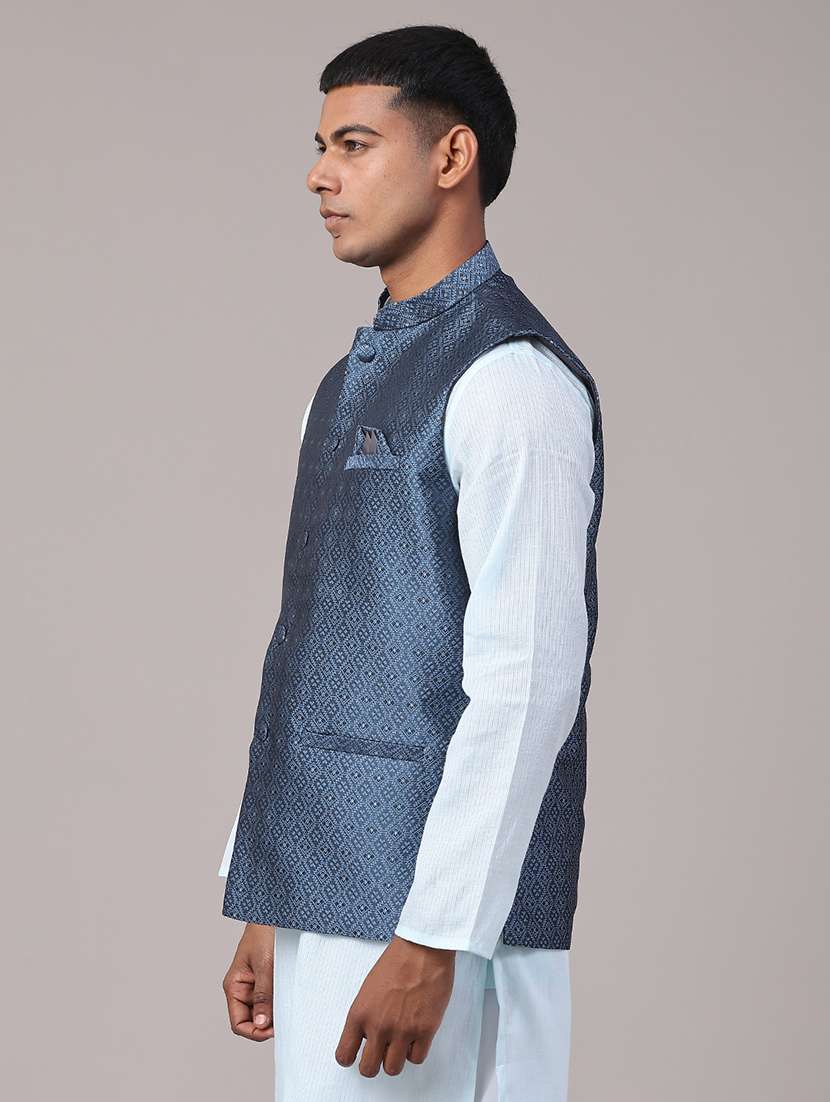 men self design mandarin neck nehru jacket - 22175549 -  Standard Image - 3