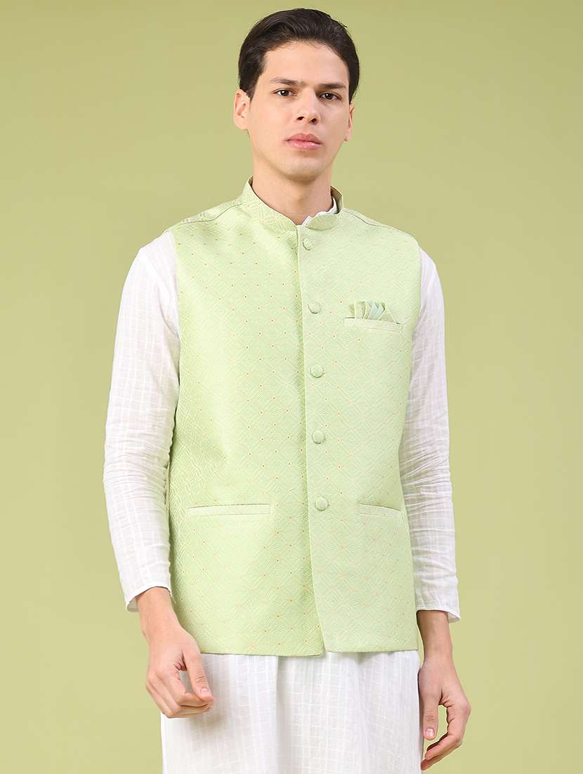 men self design mandarin neck nehru jacket