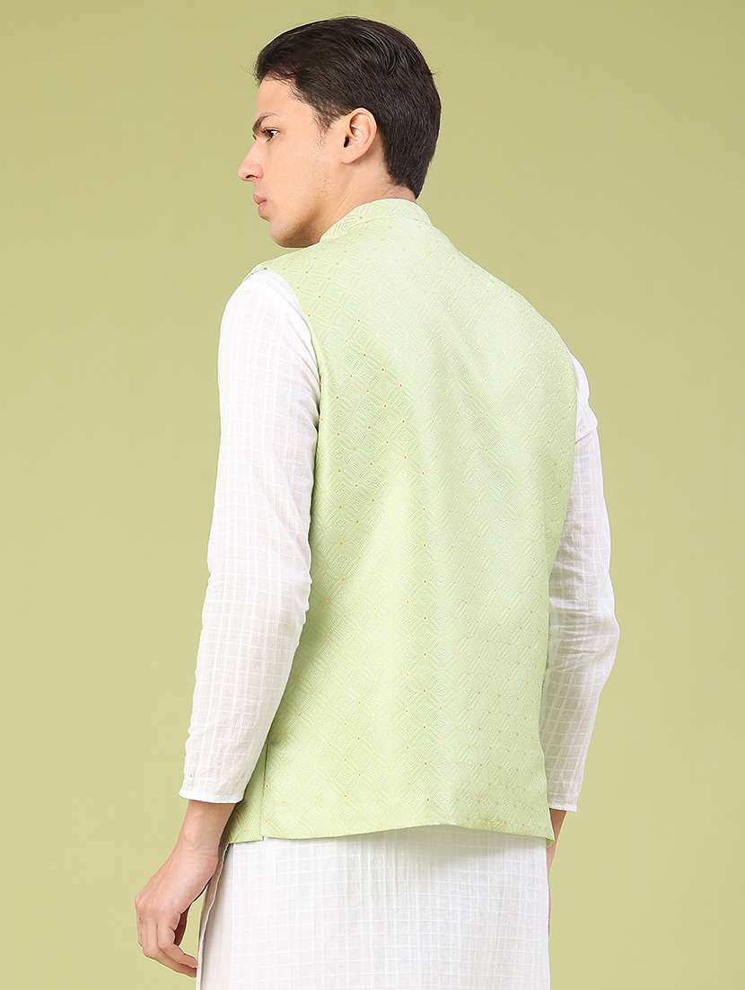 men self design mandarin neck nehru jacket - 22175550 -  Standard Image - 3