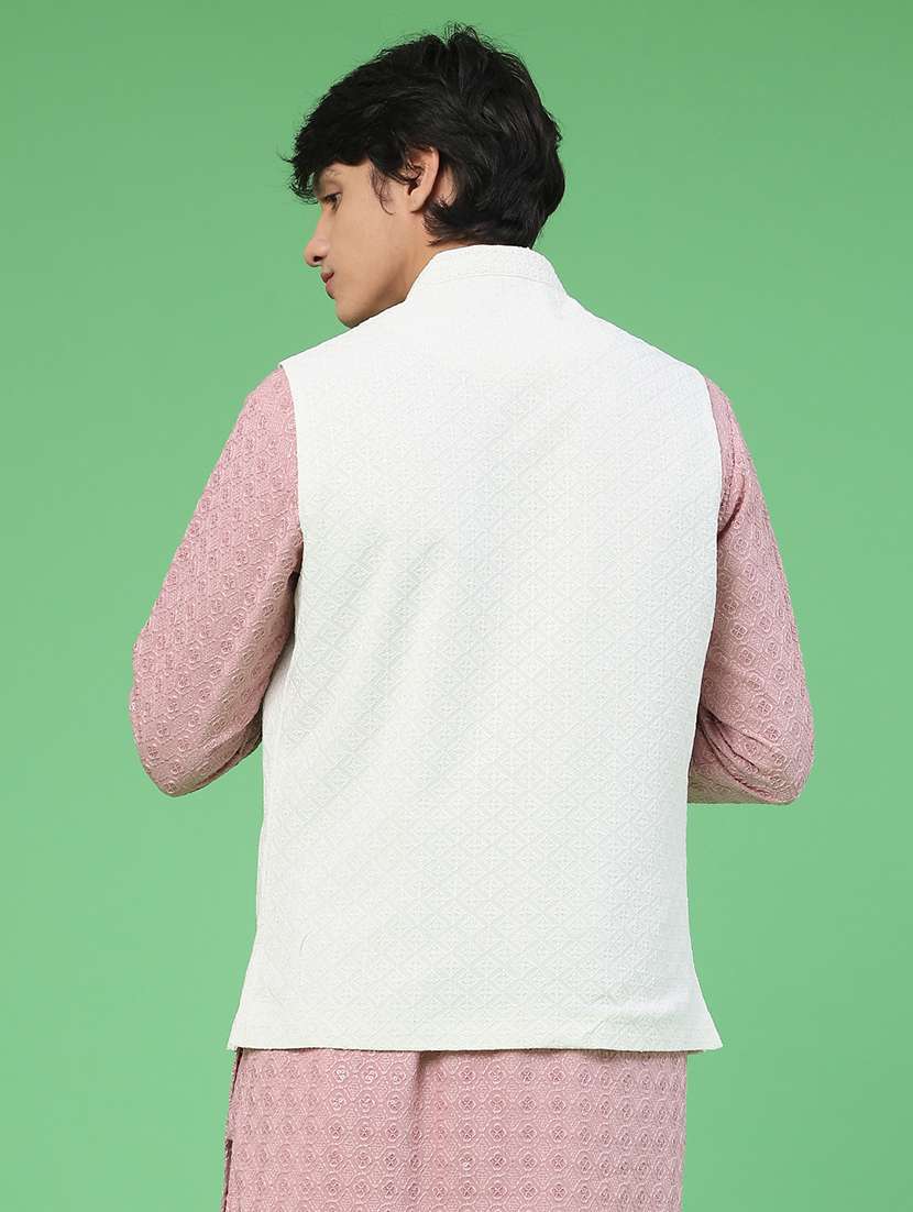 men solid with work mandarin neck nehru jacket - 22175551 -  Standard Image - 3