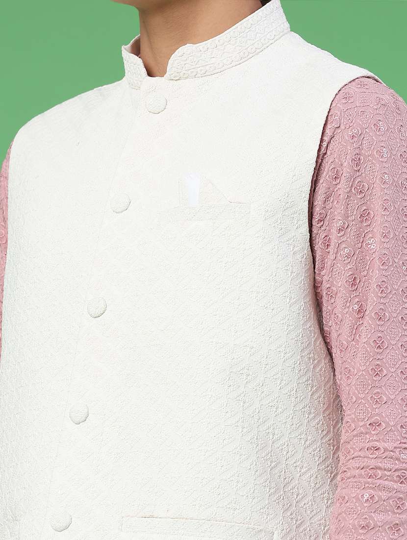 men solid with work mandarin neck nehru jacket - 22175551 -  Standard Image - 5