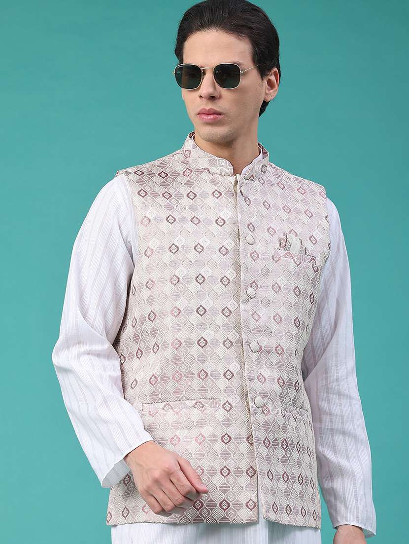 men self design mandarin neck nehru jacket