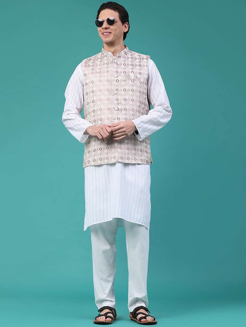 men self design mandarin neck nehru jacket - 22175552 -  Standard Image - 5